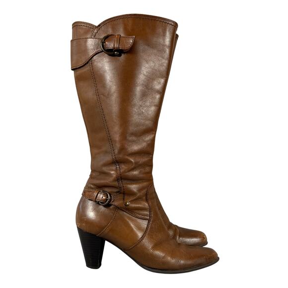 Vtg Clarks Womens Knee High Brown Leather Boots Size 8M - Picture 1 of 14